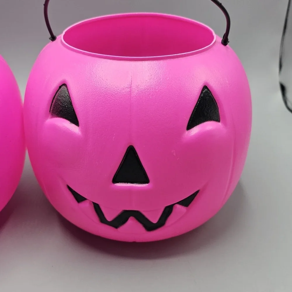 General Foam PAIR (2) Pink Pumpkin Jack-O-Lantern Candy Buckets Pails Made USA